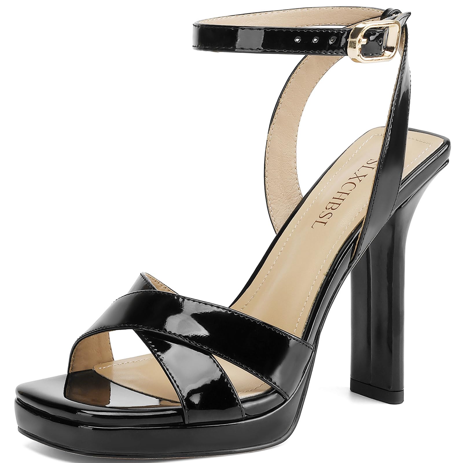 SLXCHBSL Heels for Women Platform Sandals Womens Chunky High Heels Open Toe Heeled Sandals Ankle Strap Womens Wedding Party Dress Shoes