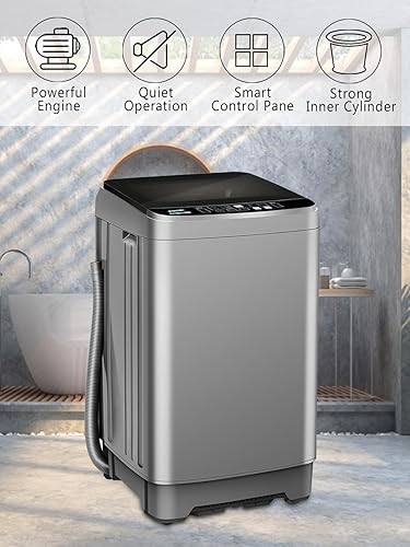 Miniatura 2 de Lavadora completamente automática con pantalla LED, lavadora portátil de 25 libras, 10 programas de lavado y bomba de drenaje de 8 niveles de agua,