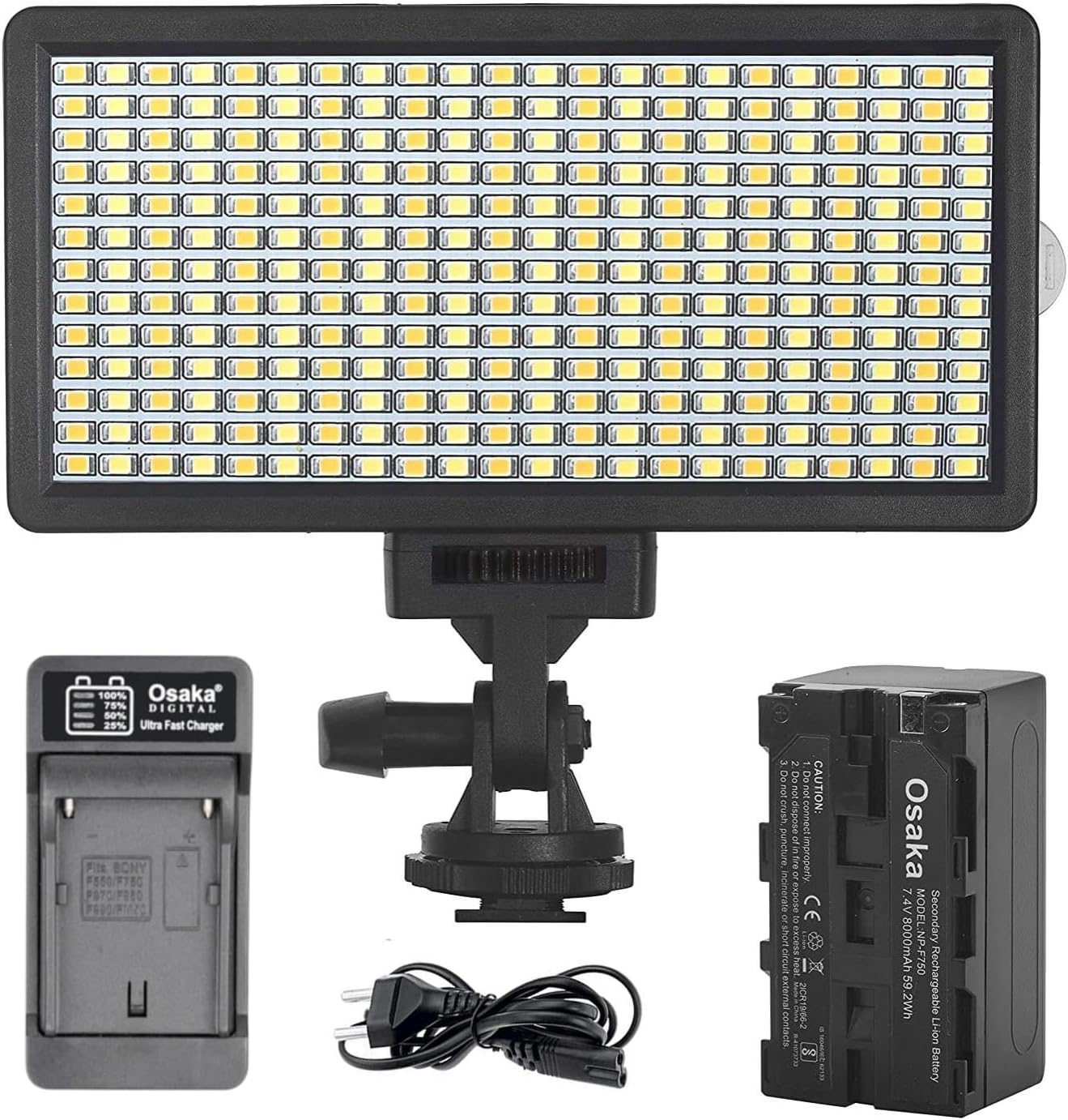 Bi-Color Dimmable LED Video Light OS-LED-308 Pocket LED Slim for All DSLR Video Cameras YouTube Video tiktok Photography Shooting with F750 Battery 8000 mAh and Fast Charger