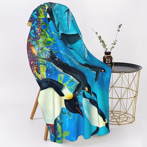 Miniatura 6 de Toalla de playa de gran tamaño con diseño de pingüino, sin arena azul, para mujeres, hombres y niños, toalla de baño altamente absorbente de secado