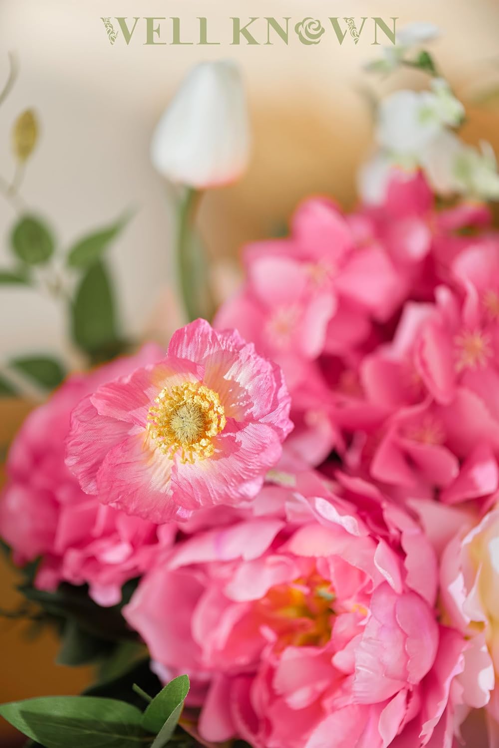 Artificial Flowers in Vase, WELL KNOWN Silk Hydrangea Bouquet and Peonies Artificial Flowers Table Centerpieces with Faux Water for Home Decor Fake Tulips Flower Arrangements for Table Decor (Fuchsia) - Image 6