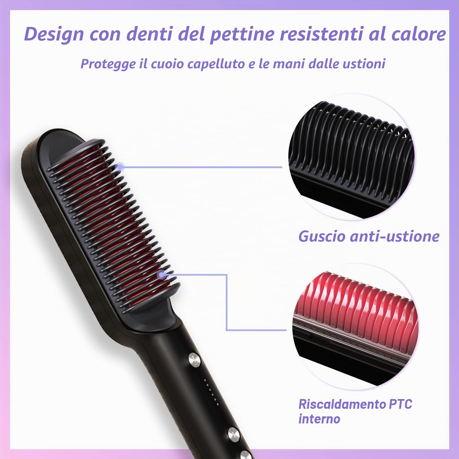 VKK Spazzola Lisciante, Pettine per Riscaldamento Elettrico Riscaldamento Ultra Veloce di 30 Secondi, Tecnologia Ceramica PTC, Anti-Scottatura