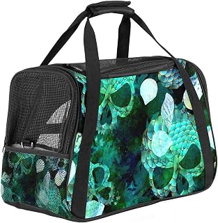 Pet Carrier - Mascota de sirena con diseño de calaveras, color verde