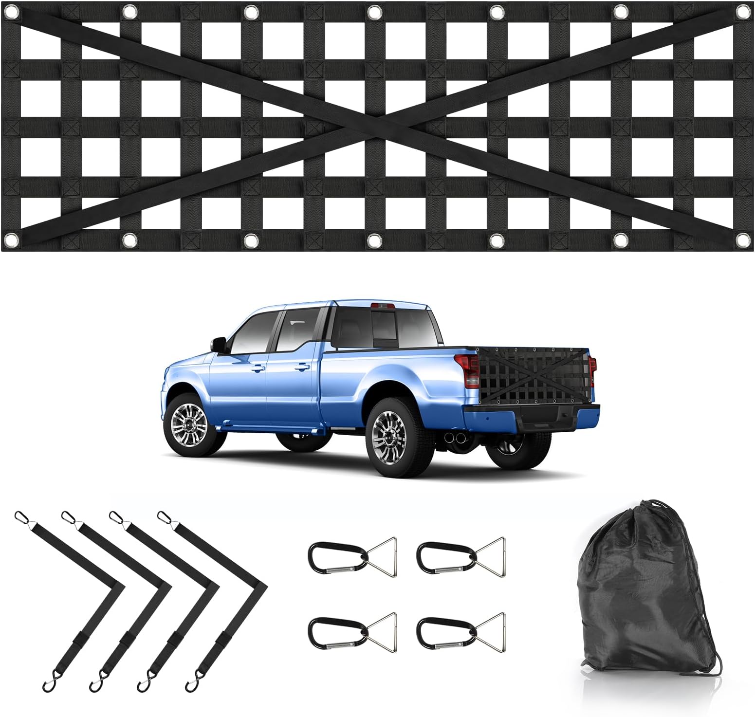 Tailgate Cargo Net for Truck Bed, Rugged Truck Bed Cargo Net, Heavy Duty Cargo Net for Pickup Truck Bed,SUV, Ford, Toyota, Cargo Nets with Storage Bag