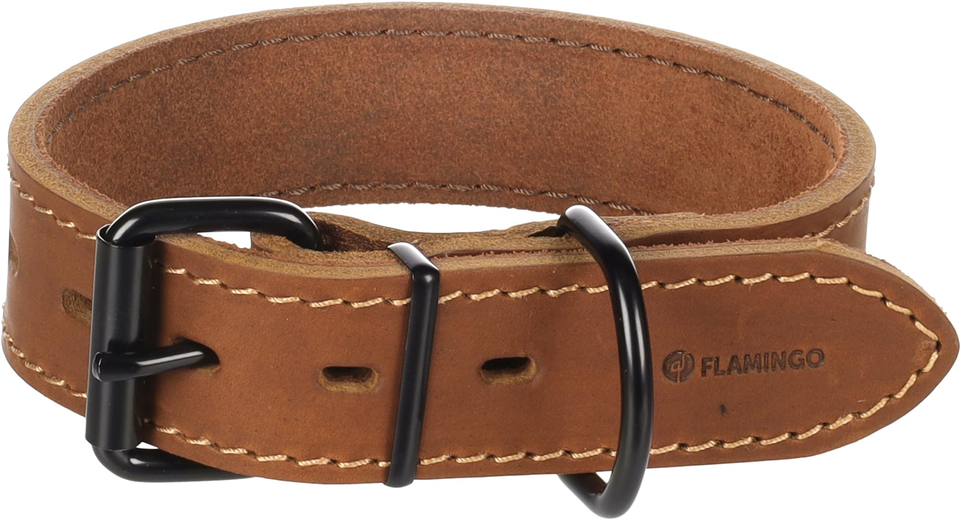 Flamingo Dog Collar Montana Cognac M 35-45cm 35mm, Brown