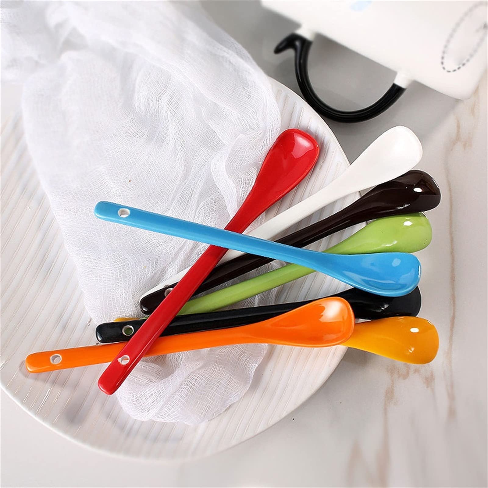 5 Cucchiai Da Caffè In Ceramica Bianchi - Cucchiai Lunghi Per Miele E Spezie - Foto 10