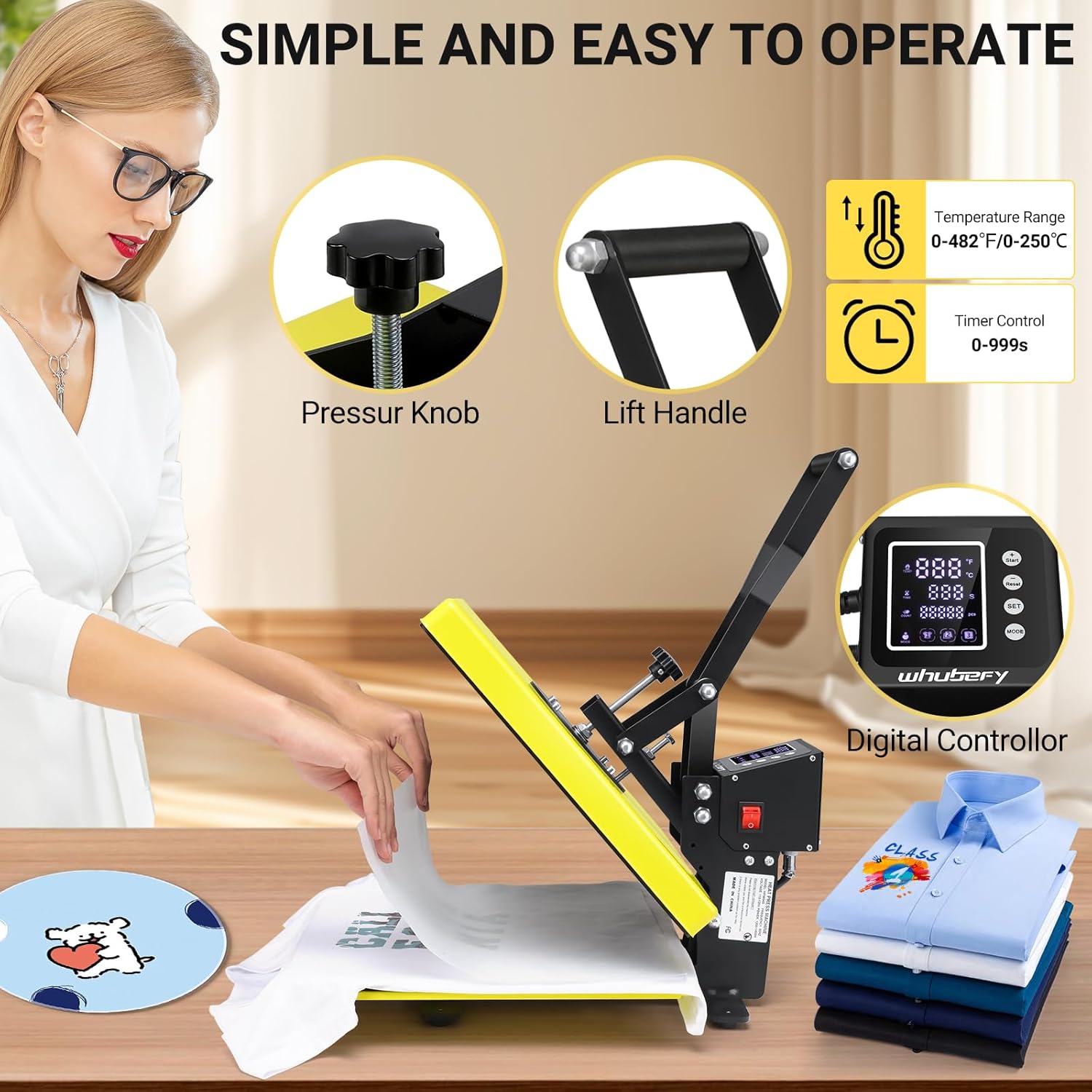 AKEYDIY Heat Press, 15x15 Slide Out Heat Press Machine for T Shirts, Digital Clamshell Heat Transfer Machine for Sublimation, Industrial Shirt Printer for Canvas, Pillows, Coasters, Puzzles (Yellow)