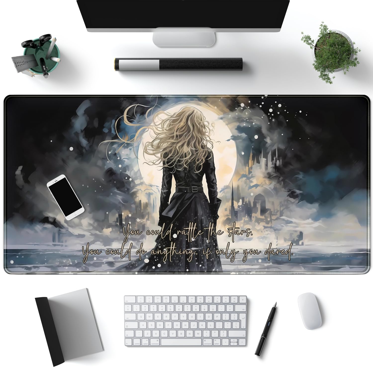 Dark Magic Large Mouse Pad Gaming MTG Playmat Original Paint Desk Mat Adventure Extended Mousepad Art Long Mouse Pads XXL, Cool Desk Pad for Keyboard with Stitched Edges 31.5" X 15.7 "