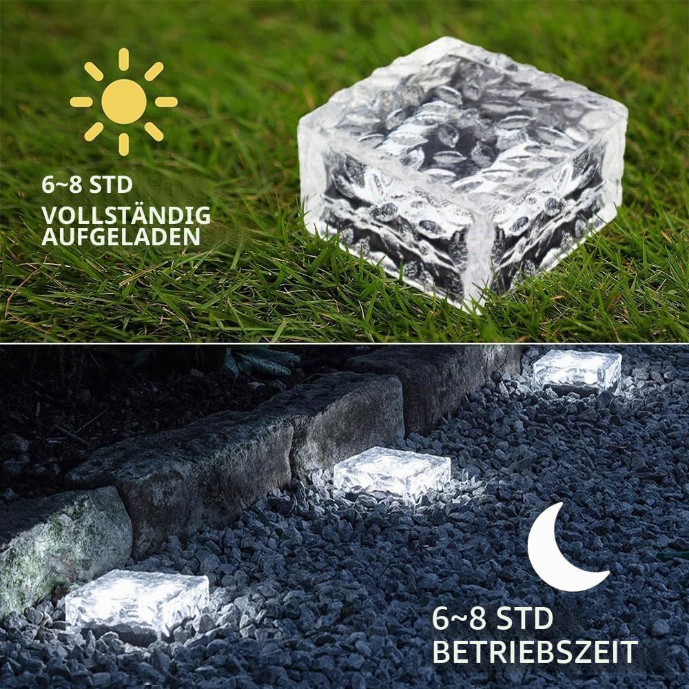 HIQE-FL Luce Solare Del Mattone Luci,4Pcs LED Luce Sepolta Percorso,LED Sepolta Mattone,Luci Solari Da Giardino,Impermeabile,Cortile,Giardino,Terrazza (bianco)