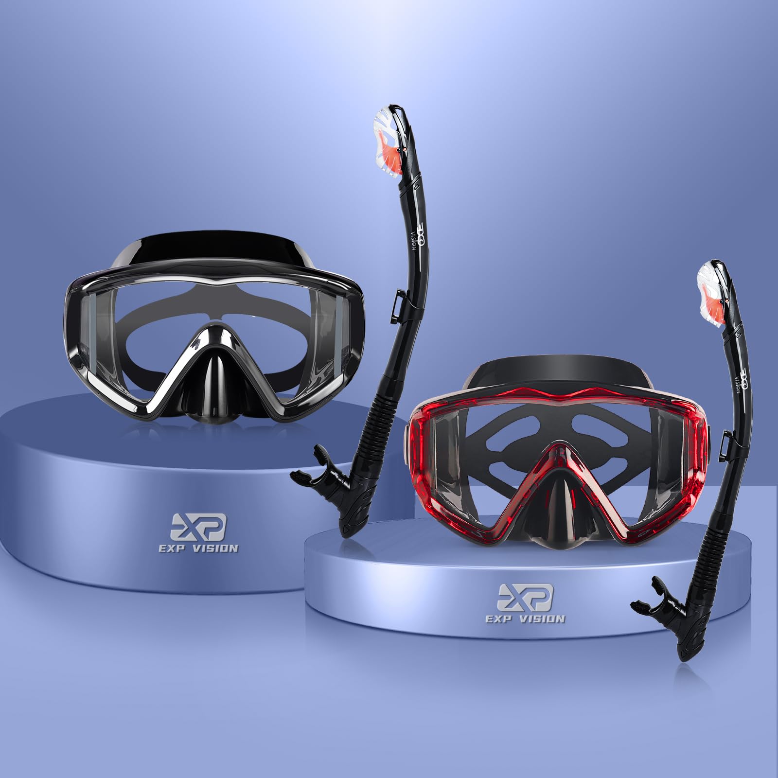 Snorkel Set Pano 3 Window Adult Snorkeling Gear, Professional Snorkel Goggles Anti-Fog Diving Mask, Anti-Leak Swim Goggles and Dry Top Snorkel for Diving, Snorkeling, Swimming