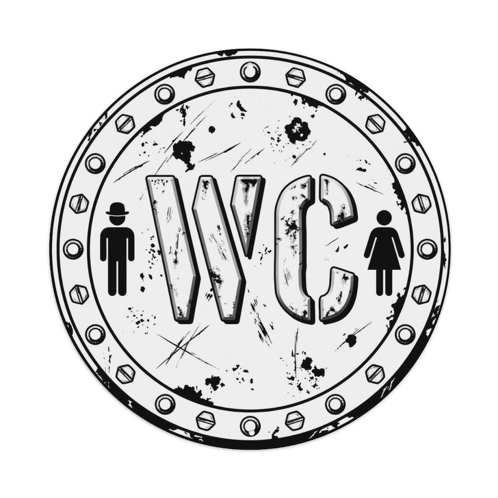 Toilet （WC） Shabby Industrial Plate Metal Tin Sign Plaque Wall Decor for Cafe, Club Bar, Office, Home Garden Round Metal Poster 8x8Inch