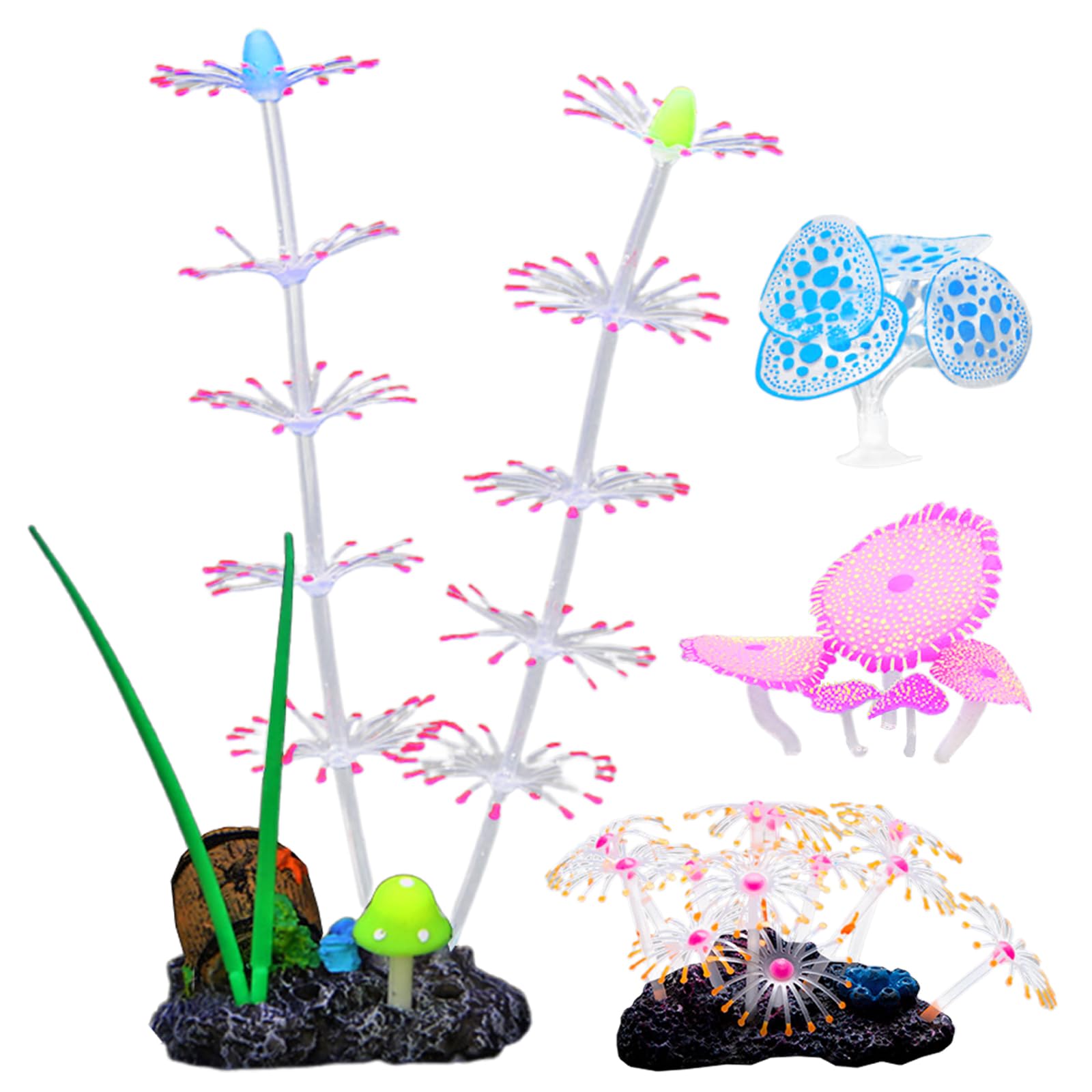 Coraux colorés fluorescents lot de 4 pour la décoration d'aquarium