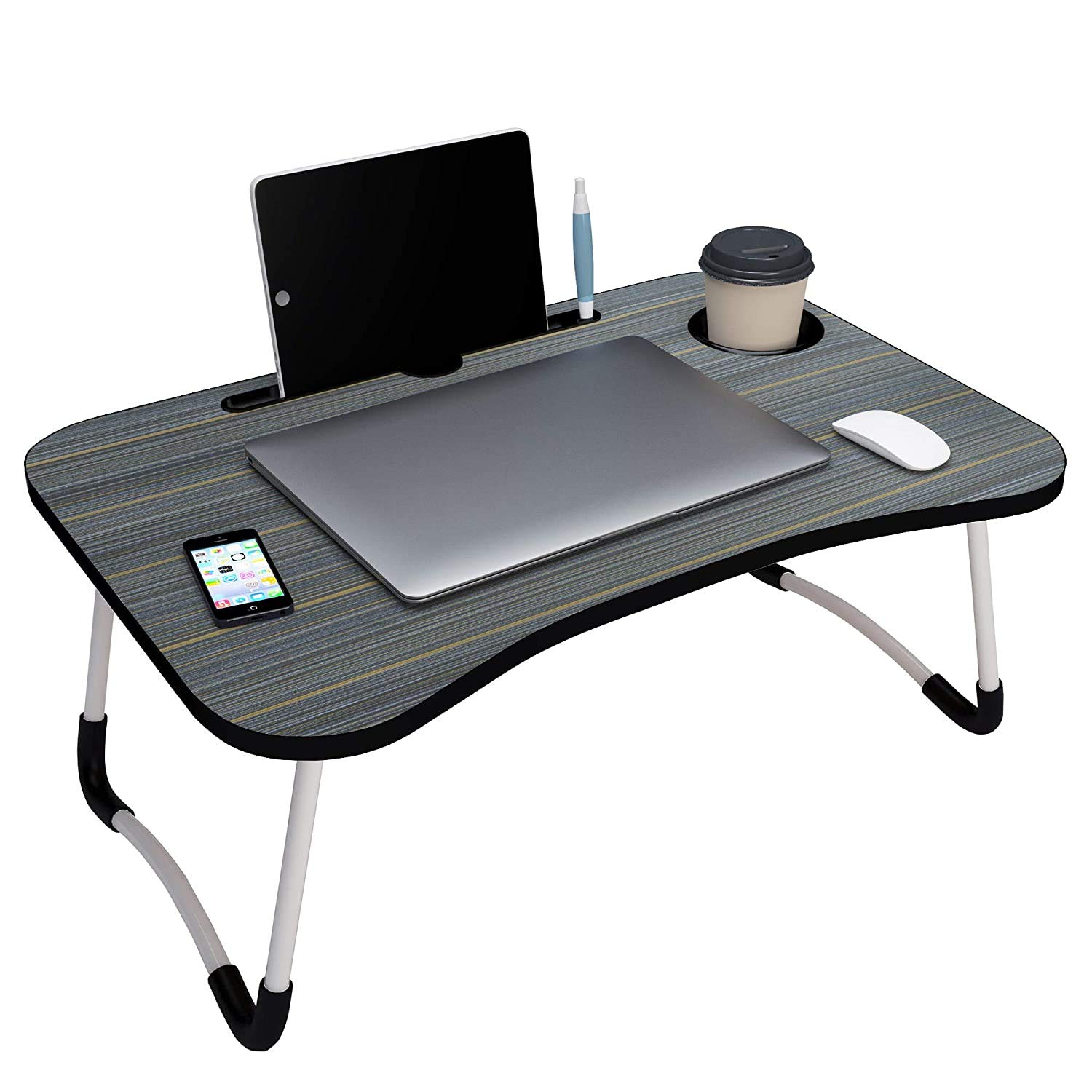 ENTITY Multi-Purpose Laptop Table | Integrated Carry Handle & Dock Stand | Study & Bed Table | Foldable & Portable | Ergonomic Edges | Non-Slip Legs | Engineered Wood | Laptop Desk for Bed (Wood)