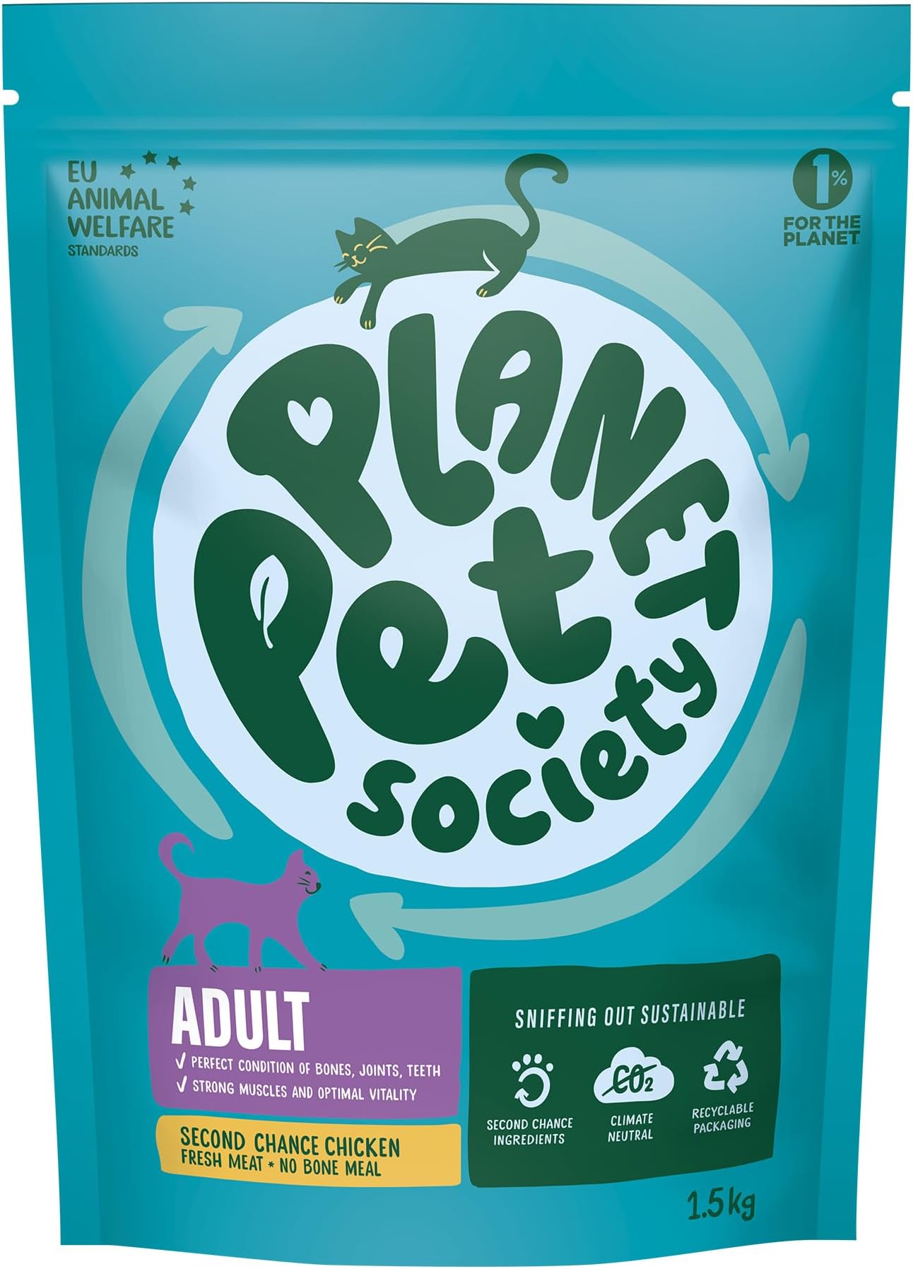 Planet Pet Society - Dry Cat Food, Second Chance Chicken Flavour for Adult Cats, 1.5kg