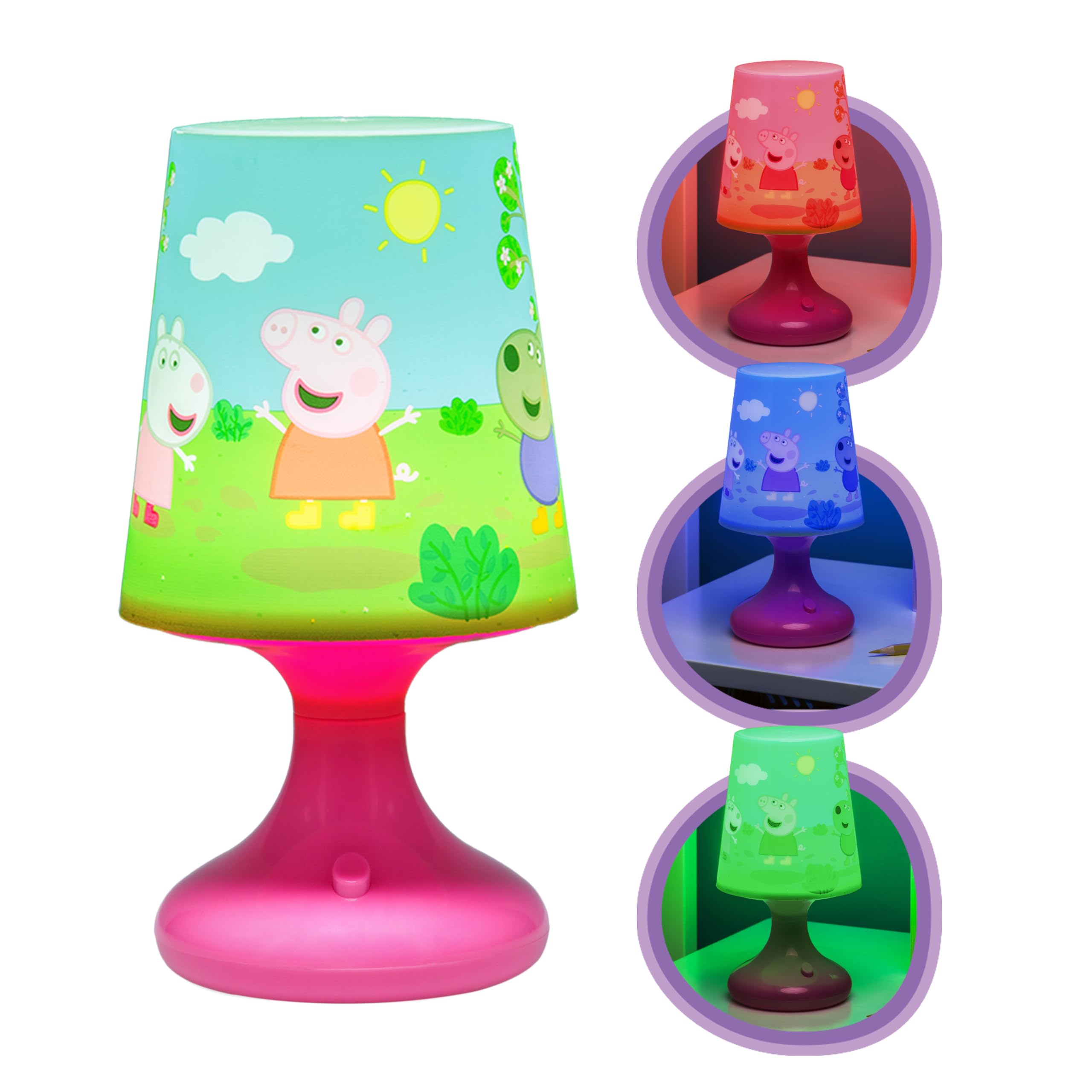 Peppa Pig Officially Licensed Table Lamp with 2 Light Modes, Kids Bedroom Bedside Light Playful Peppa Pig Sunny Scene, Night Light for Boys and Girls