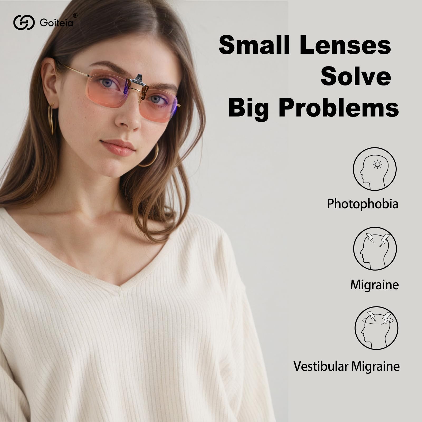 Goiteia FL-Rose - Gafas de migraña con clip para bloqueo de luz azul para fatiga ocular/sensible a la luz/iluminación LED fluorescente/brillo de pantalla de computadora
