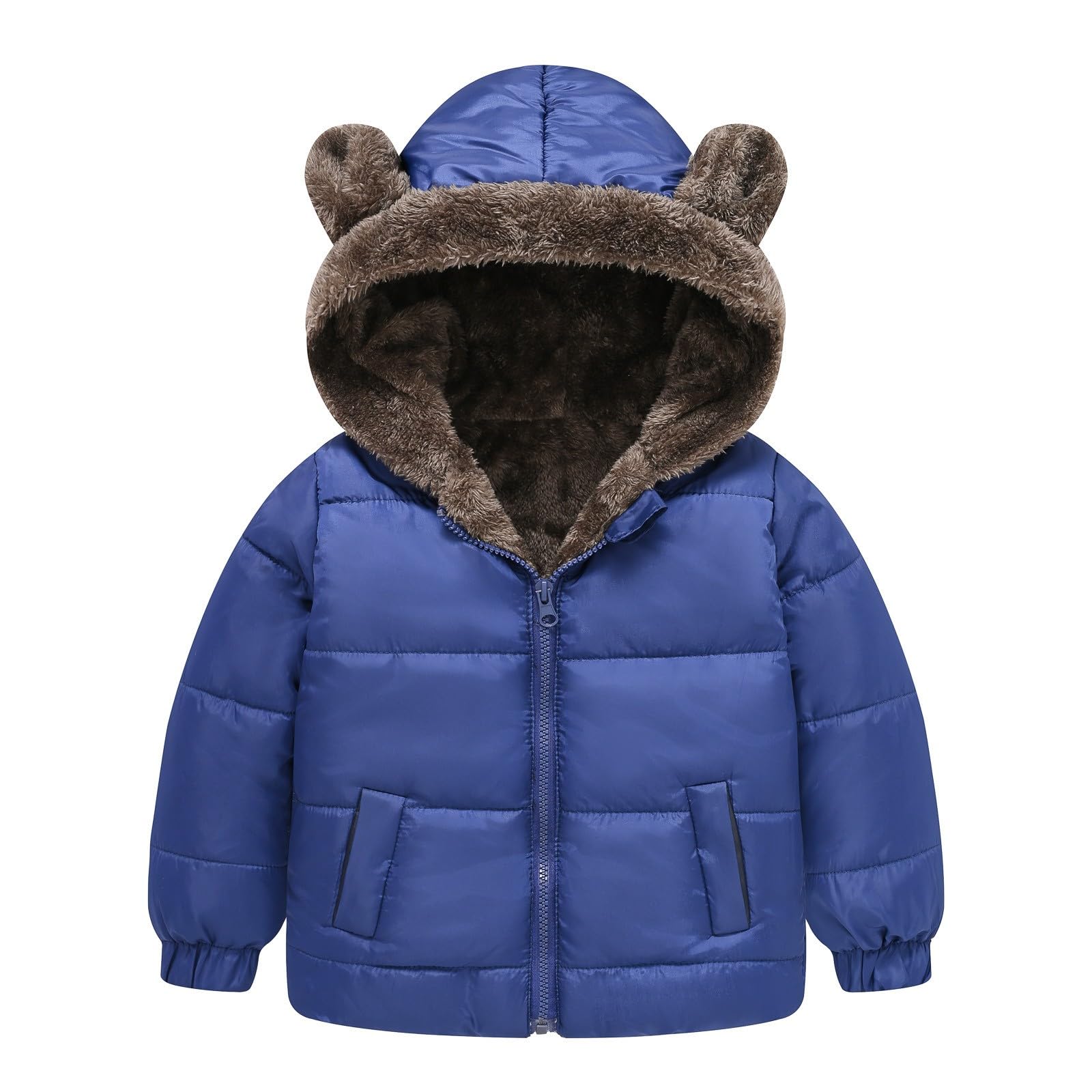 RNTOP Baby Girls Boys Winter Fleece Jackets Toddler Zip Up Bear Ears Hooded Coat Cotton Warm (Dark Blue, 4-5 Years)
