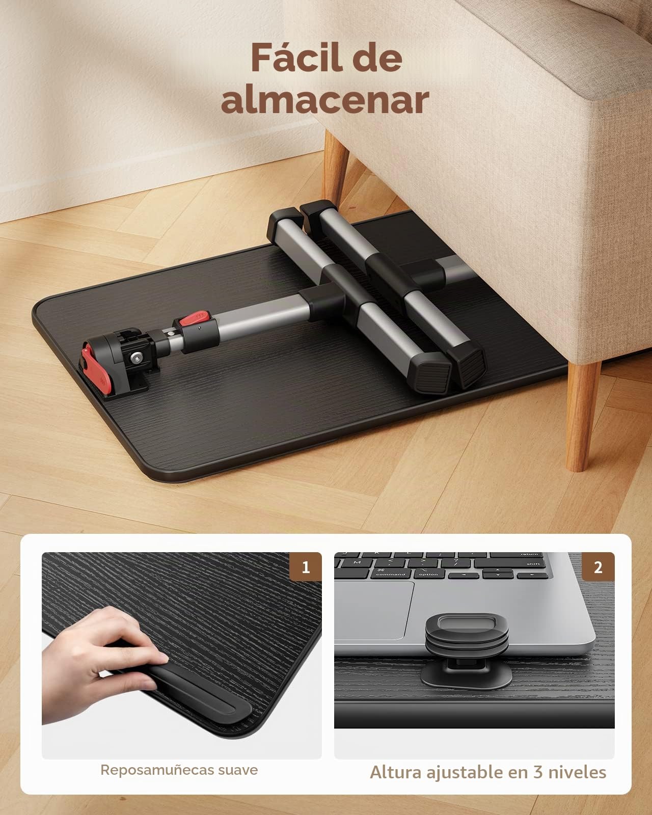 Mesa, SAIJI Mesa Plegable,Altura Ajustable, con 4 ángulos Ajustables, Plegable lapdesk, para sofá, Suelo, Trabajar, estudiar, Leer, Escribir, caben hasta 17 "portátil (60 * 33cm Negro)