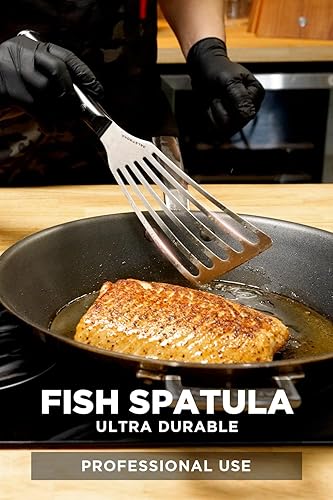 Miniatura 2 de Dalstrong Espátula profesional de pescado de cocina, 7.5 pulgadas, ranurada, espátula de acero inoxidable de alto carbono, resistente al calor,