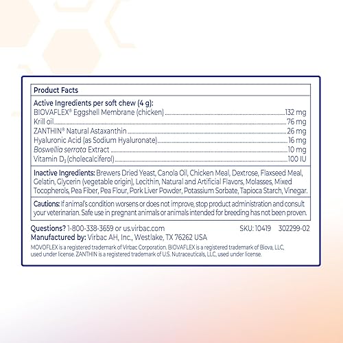 Miniatura 6 de MOVOFLEX Virbac - Suplemento de apoyo avanzado para cadera y articulaciones para perros medianos, 60 unidades