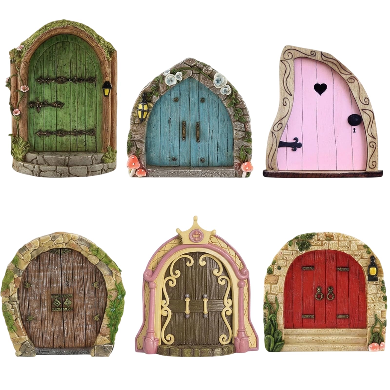 IAndhy Fairy Doors for Garden, Set of 6 Enchanting Fairy Garden Accessories, Magical Garden Fairy Ornaments for Outdoor Fairy Gardens, Dimensions 10 by 8 Inches