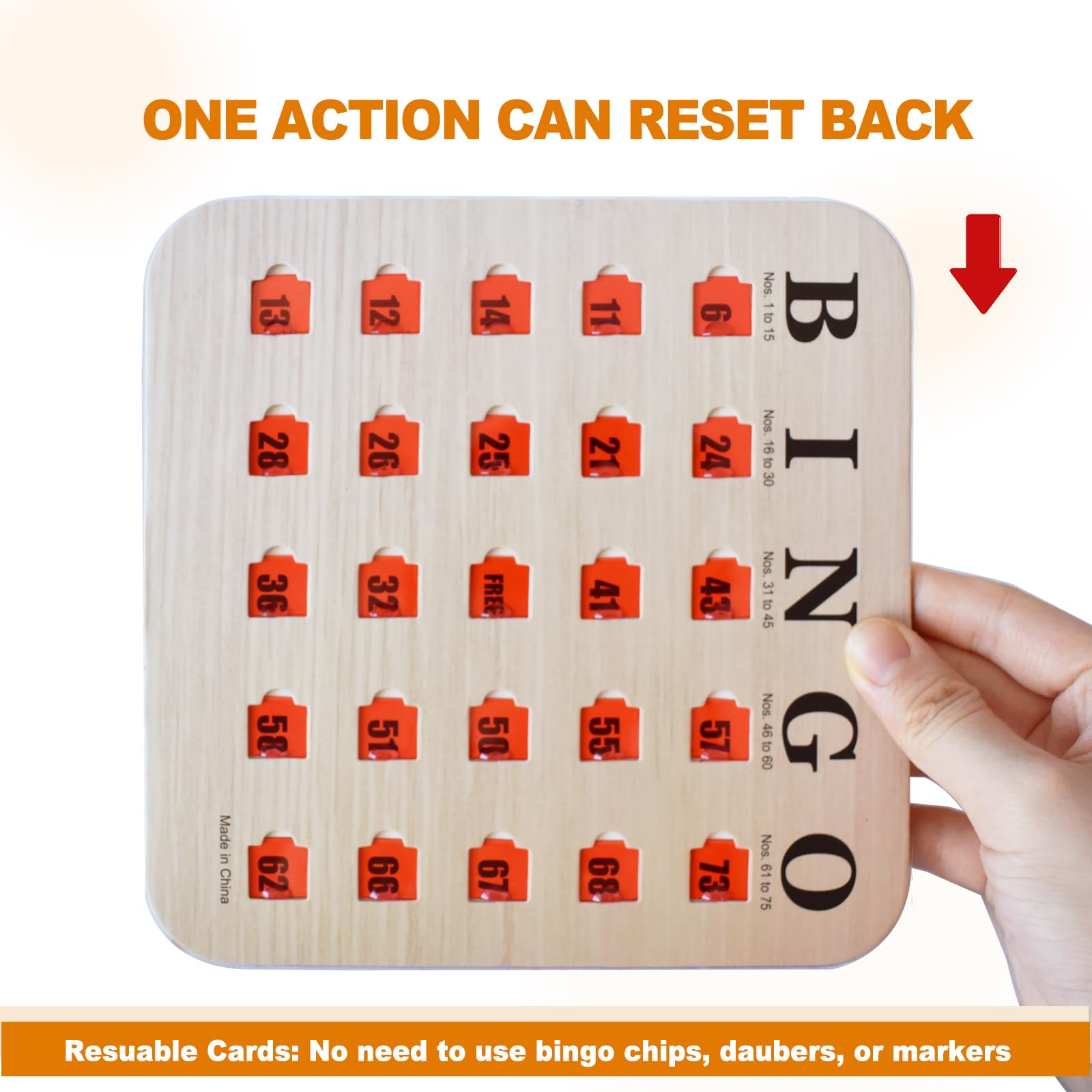 Yuanhe Bingo-Karten mit Schiebefenstern, Wiederverwendbare Reise-Bingo-Spielkarten, 25 Stück, Holzmaserung