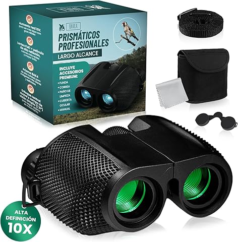 Prismaticos Profesionales Largo Alcance - Prismaticos Antideslizante para Adultos y Niños - Binoculares Pequeños y Potentes 10x25 para Obsevacion para Caza, Aves - Prismas BAK-4 y Lentes FMC