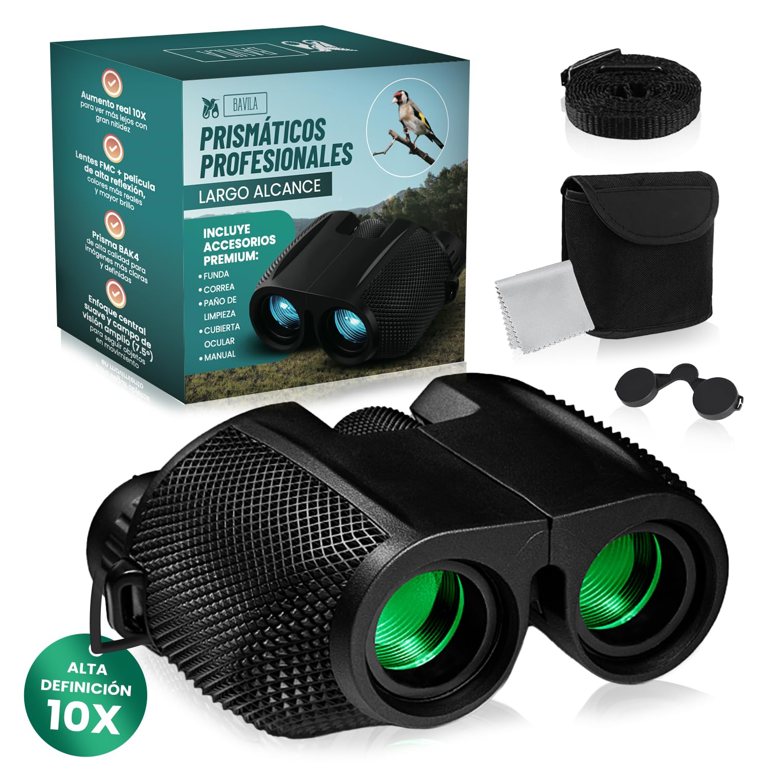 Prismaticos Largo Alcance - Prismaticos para Niños y Adultos - Binoculares Pequeños y Potentes 10x25 para Obsevacion para Caza, Aves - Prismas BAK-4 y Lentes FMC.