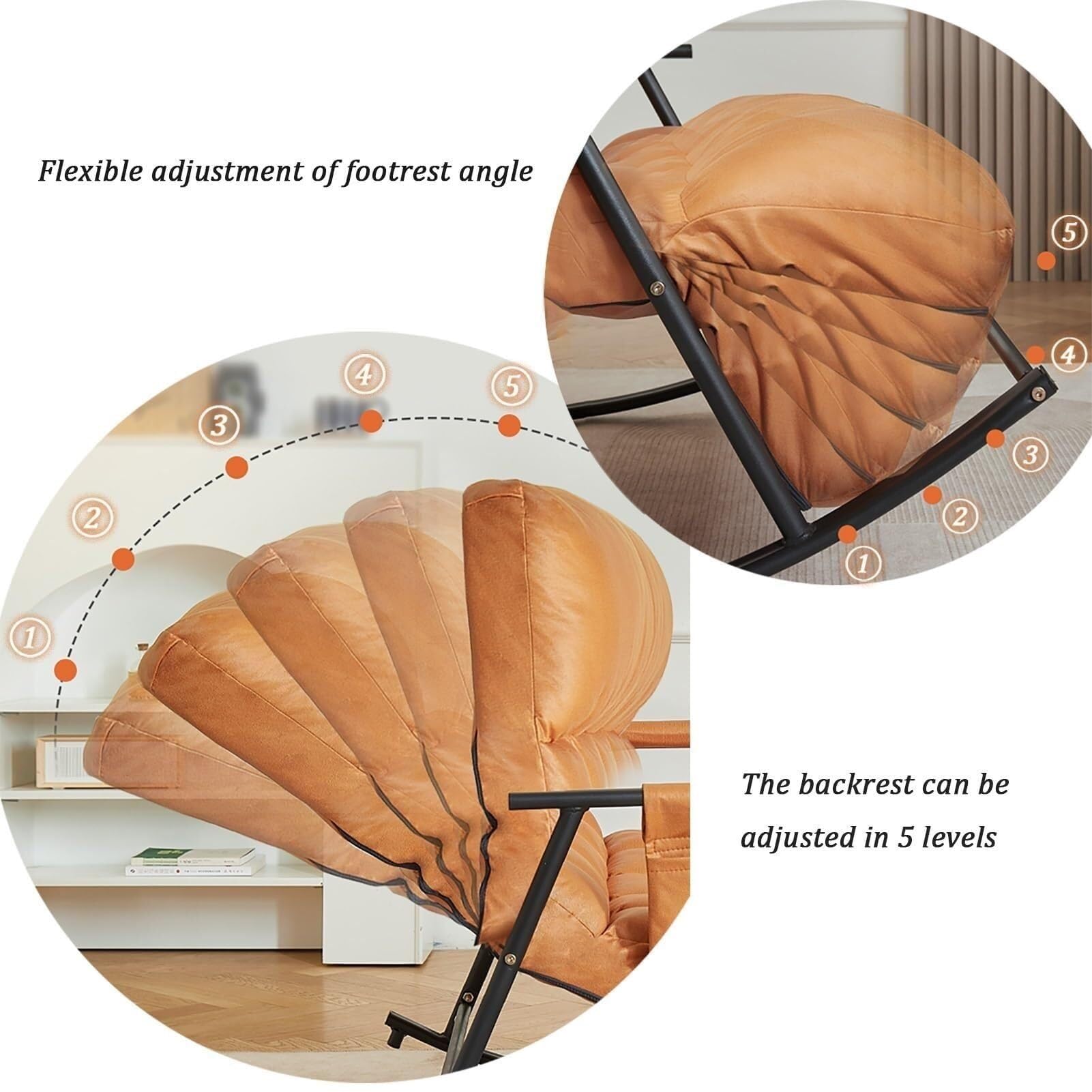 ZXFDMSWJ Doppel-Schaukelstuhl mit Seitentasche, Tragkraft 250 kg, gepolsterter Schaukelstuhl für Schlafzimmer und Wohnzimmer, moderner Stuhl (grau, schwarzer Rahmen)