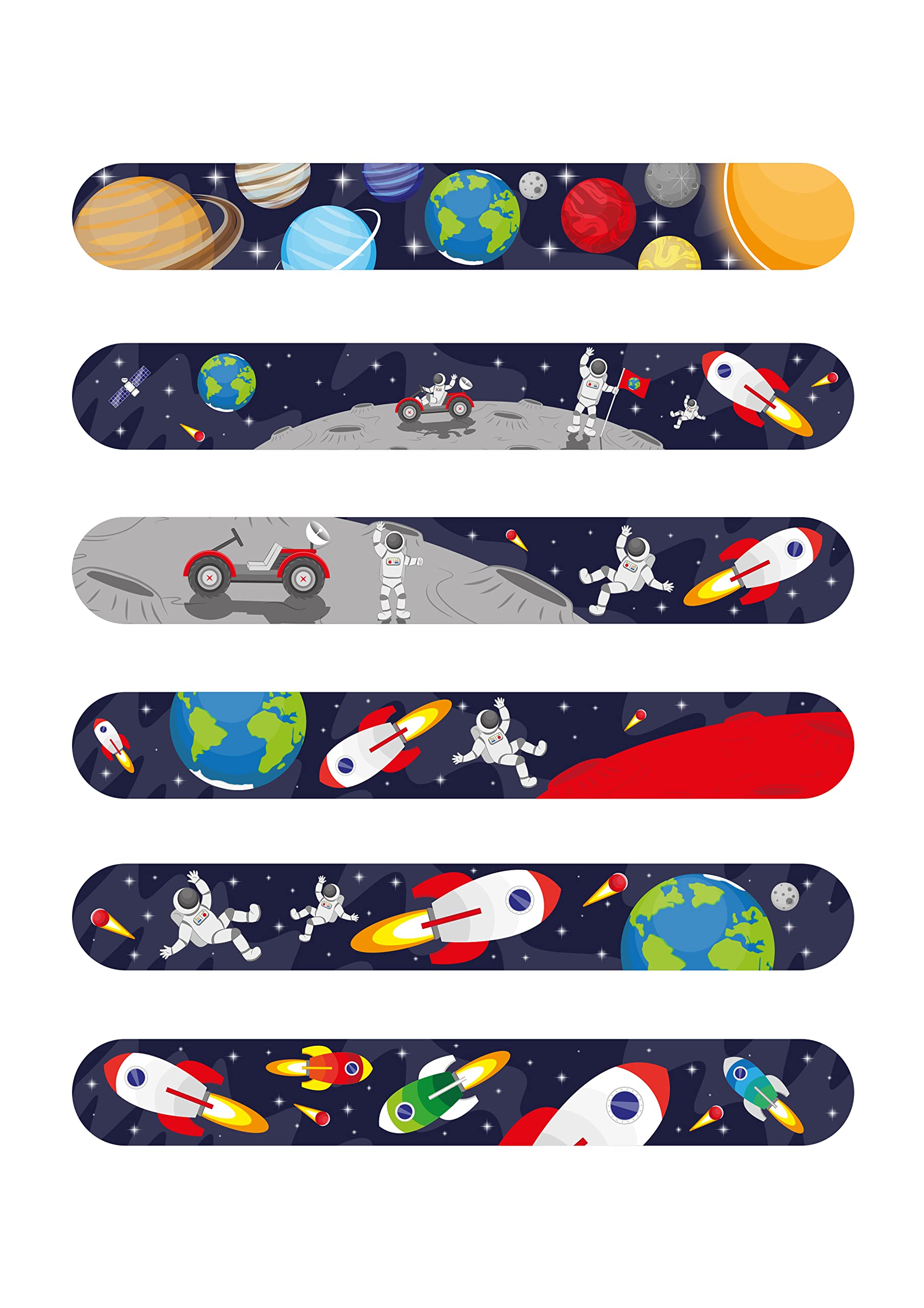 HENBRANDT 6 x Space Snap Bracelets for Kids Astronaut Rocket Party Bag Fillers Lucky Dip Slap Bracelet Snap Band Girls and Boys Wristbands