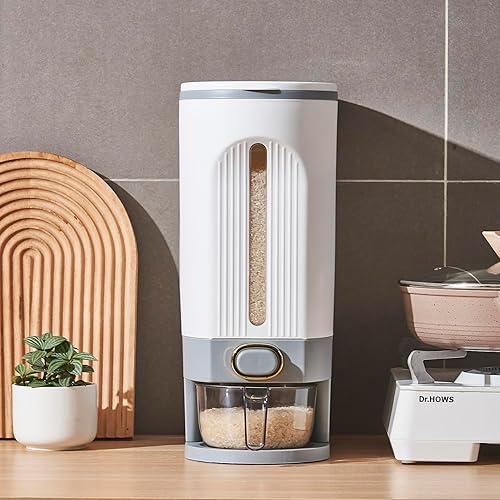 Miniatura 5 de Sooyee Dispensador de arroz de 22 libras, contenedor de grano grande con tapa, cilindro de medición a prueba de humedad, cubo dispensador de