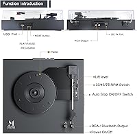 Vista 2 de Tocadiscos de vinilo de 3 velocidades, tocadiscos vintage con salida Bluetooth/USB/RCA, fonógrafo de parada automática, regalos para entretenimiento