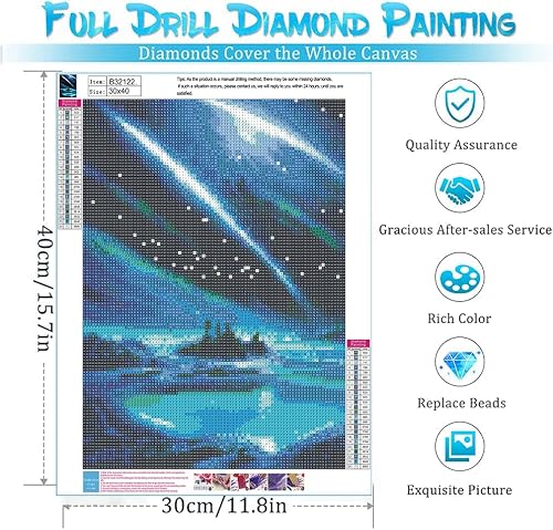 Yunnuo Diamond Painting for Adults & Beginner, DIY 5D Diamond Art Kits Landscape, Aurora Gem Painting Kit with Round Diamonds, Scenery Diamond Dot for Wall Art Decor 12x16inch — view 2