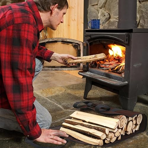 Miniatura 6 de Luckyrao Bolsa de leña para almacenamiento de leña al aire libre, portador de leña, portador de madera para leña, portador de leña con asas (marrón)