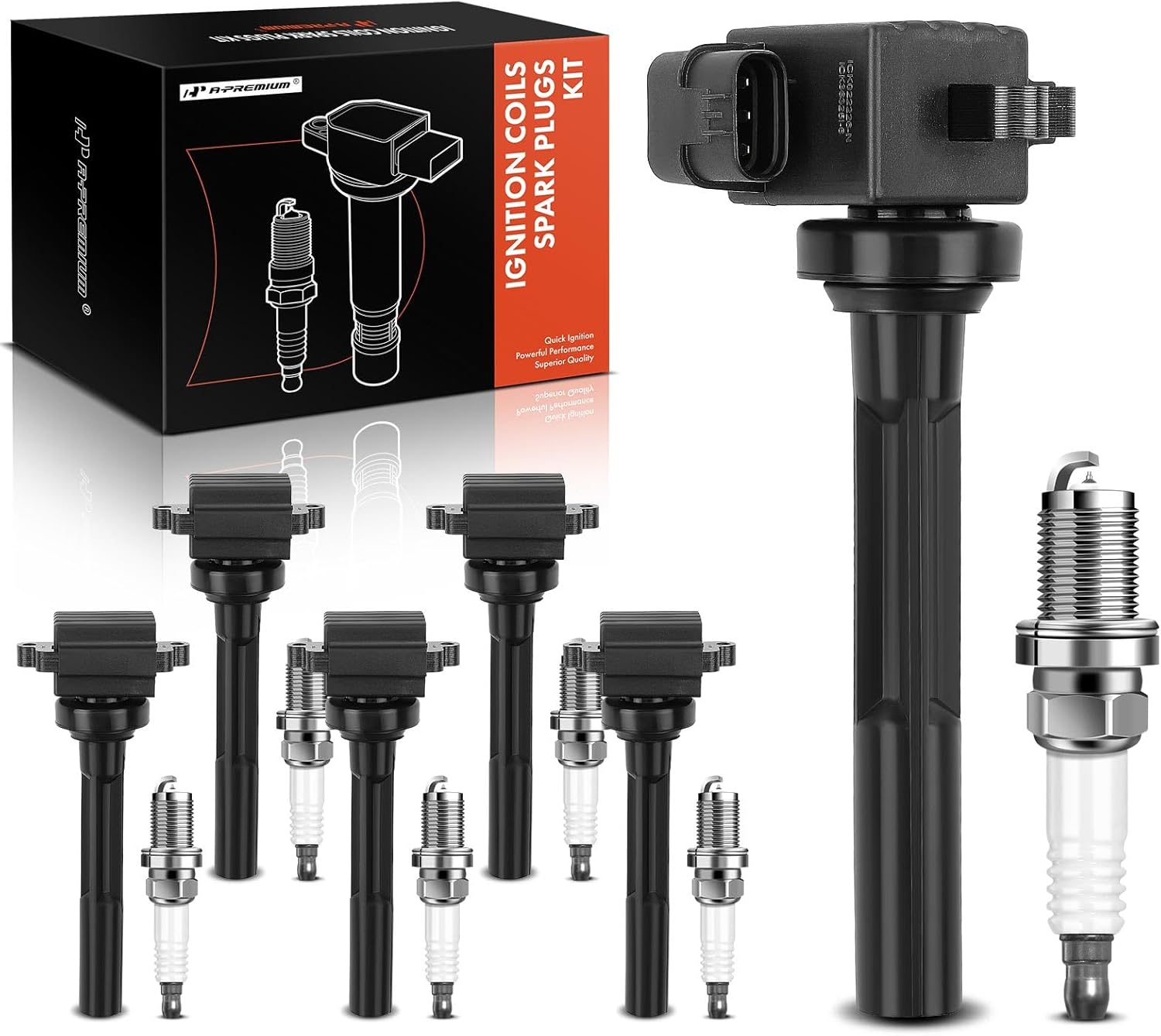 A-Premium Set of 6 Ignition Coil Pack and Iridium Spark Plugs Compatible with Honda Passport Acura SLX Isuzu Amigo Rodeo Trooper VehiCROSS