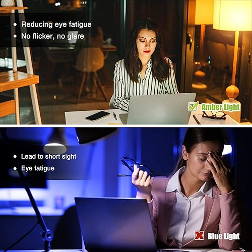 Miniatura 4 de Neporal Bombillas ámbar de 9 W 60 W equivalente a A19 bombilla suave, bombillas cálidas con bloqueo de luz azul, bombilla nocturna ámbar de 1800 K,