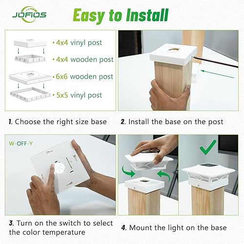 Miniatura 7 de Luces solares para poste de valla, luces de tapa para valla de vinilo de 4 x 45 x 5 y poste de madera de 4 x 46 x 6, iluminación blanca cálida
