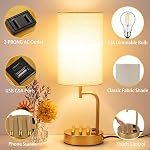 Dreamholder USB Lampe de table, améliorée 3-Way Lampe de chevet variable avec USB C & Un port de recharge et AC Outlet, Lampe de bureau pour chambre à coucher, Ampoule incluse, Base or