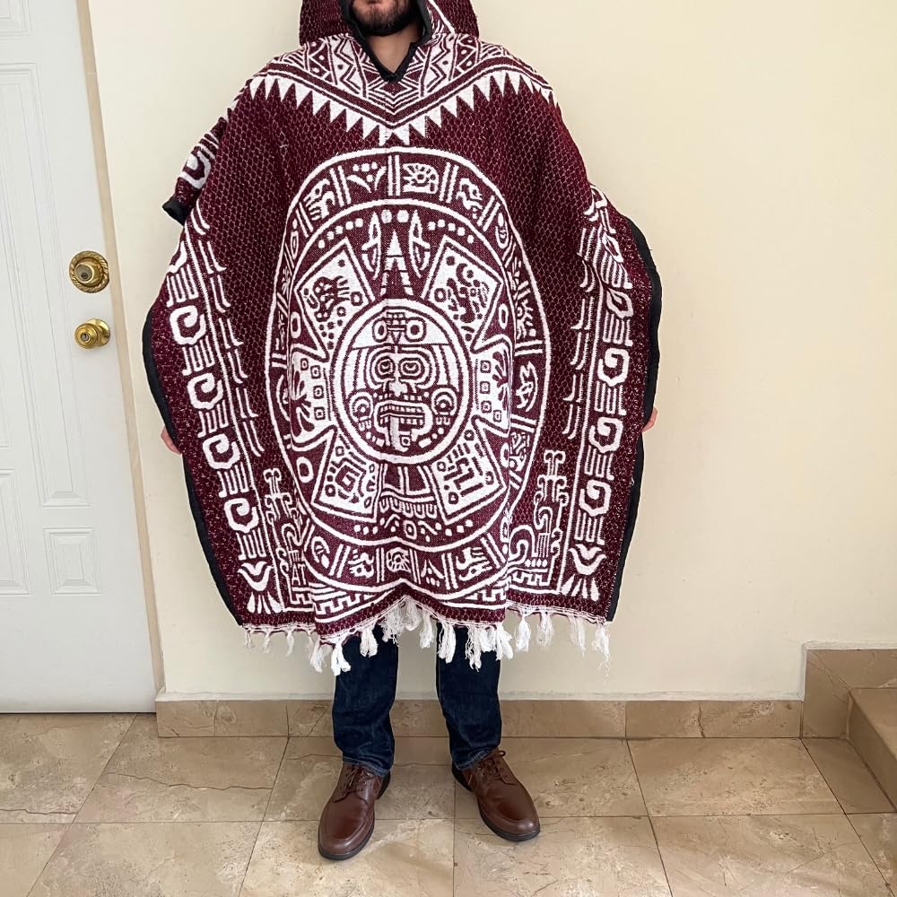 Authentic Handmade Mexican Gaban Poncho with Hood – Artisan-Made, Featuring Traditional Mexican Designs (89" x 42")