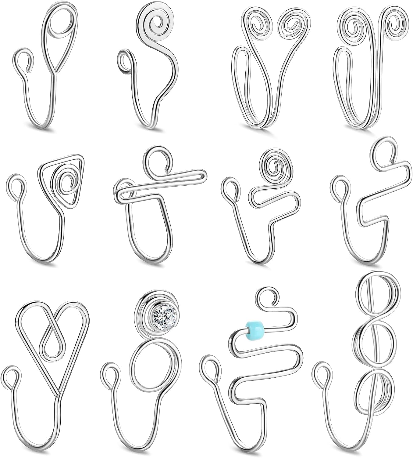 9-16pcs Multi-Style Adjustable Fake Nose Rings for Women Fake Nose Cuffs for Non Pierced Nose Heart Flower Butterfly Moon Star Clip on Fake Nose Ring Piercing