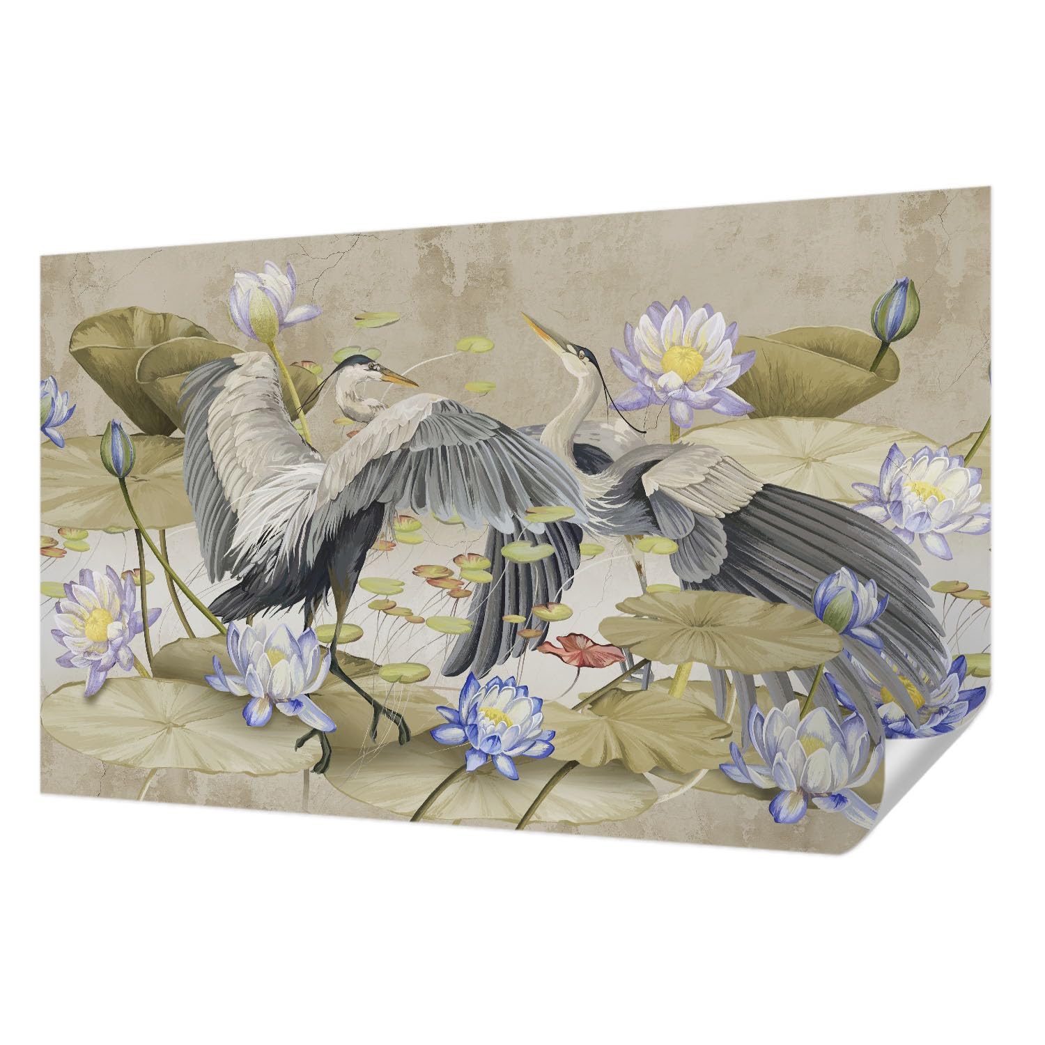 Papier peint panoramique oiseaux et lys Tulup pour une décoration de chambre élégante