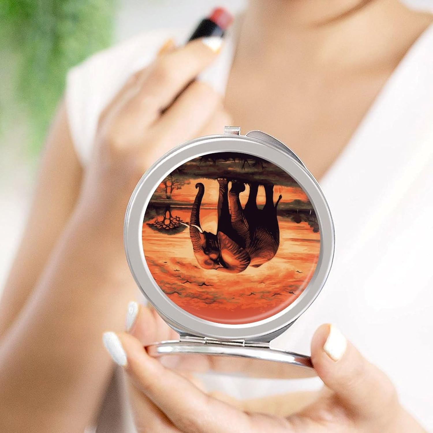 Sunset Elephant Portable Makeup Mirror, Sided Travel Hand Mirror Mini Folding Mirror for Precise Makeup Women Daily Use