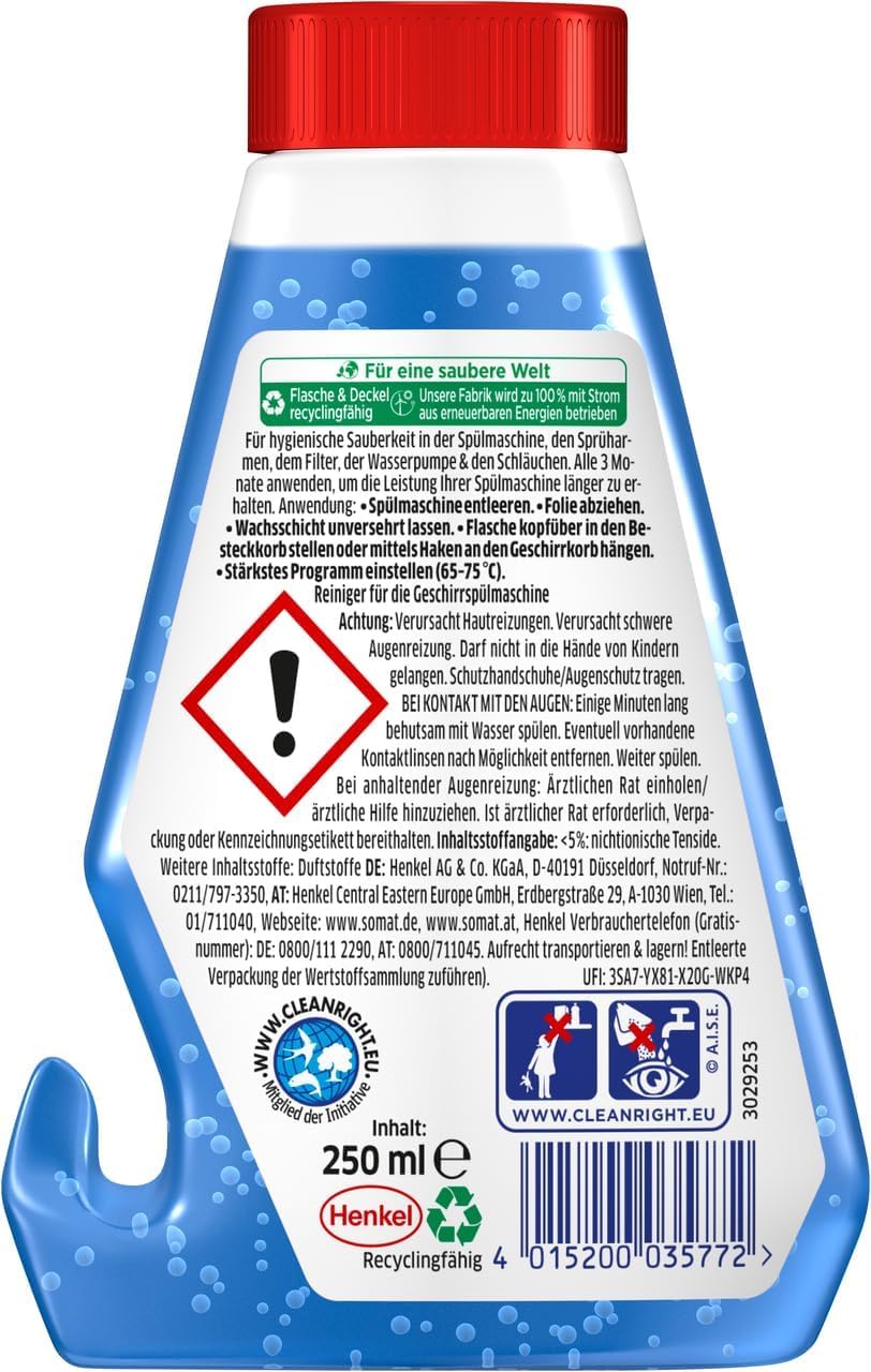 SOMAT 5in1 Intensiv-Maschinenreiniger (16 x 250 ml), Spülmaschinenreiniger flüssig zur Tiefenreinigung, mit Entkalkungsfunktion für hygienische Sauberkeit und längere Lebensdauer