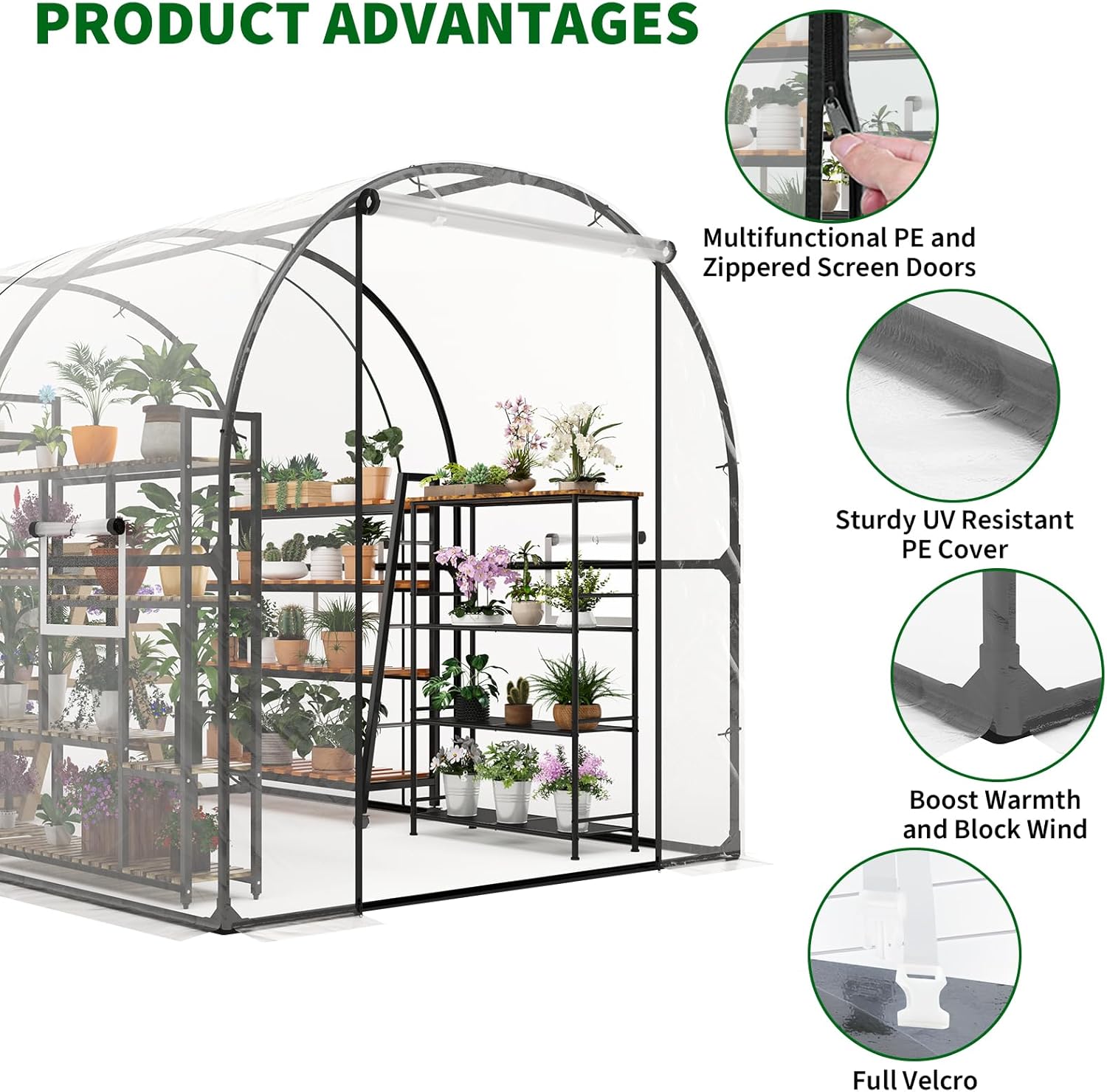 8.2 X 6.6 x 6.6 Ft Walk-in Greenhouse for Outdoors, Upgraded Portable Heavy-Duty Frame Hoop House for Large Garden Plants