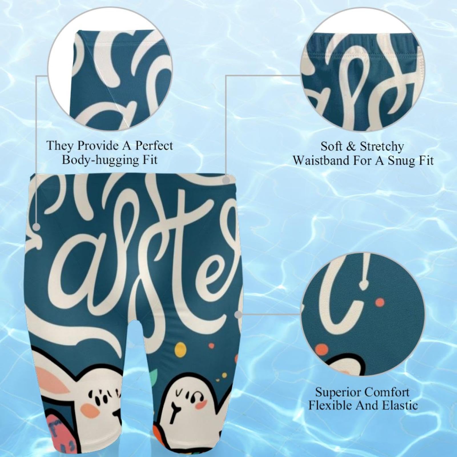 Happy Easter Swimsuit for Men & Boys,Competition Lap Swim Suit, Square Leg Endurance Training Multicoloured