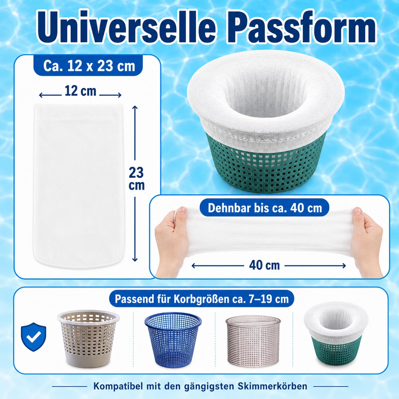 Chaussettes Filtre Piscine Skimmer Lot de 50 Maille Ultra-Fine Nylon Lavable Réutilisable