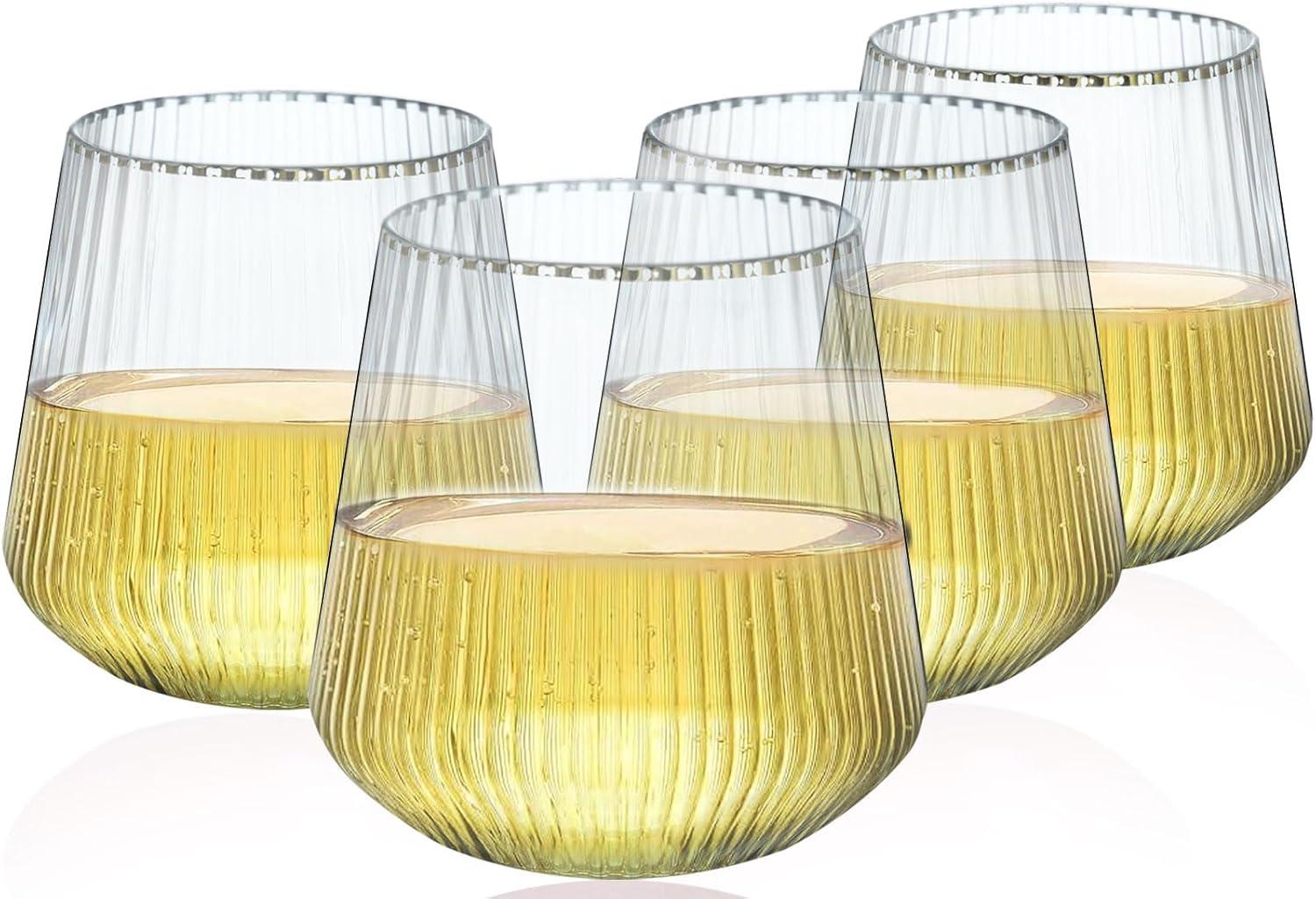OTOB 40 Pack Stemless Plastic Wine Glasses 14 OZ Origami Ripple Unbreakable Wine Cups, Reusable Disposable Whiskey Champagne Glass, Shatterproof Cocktail Cups for Home Party Wedding Bar, Gold Rim - Image 9