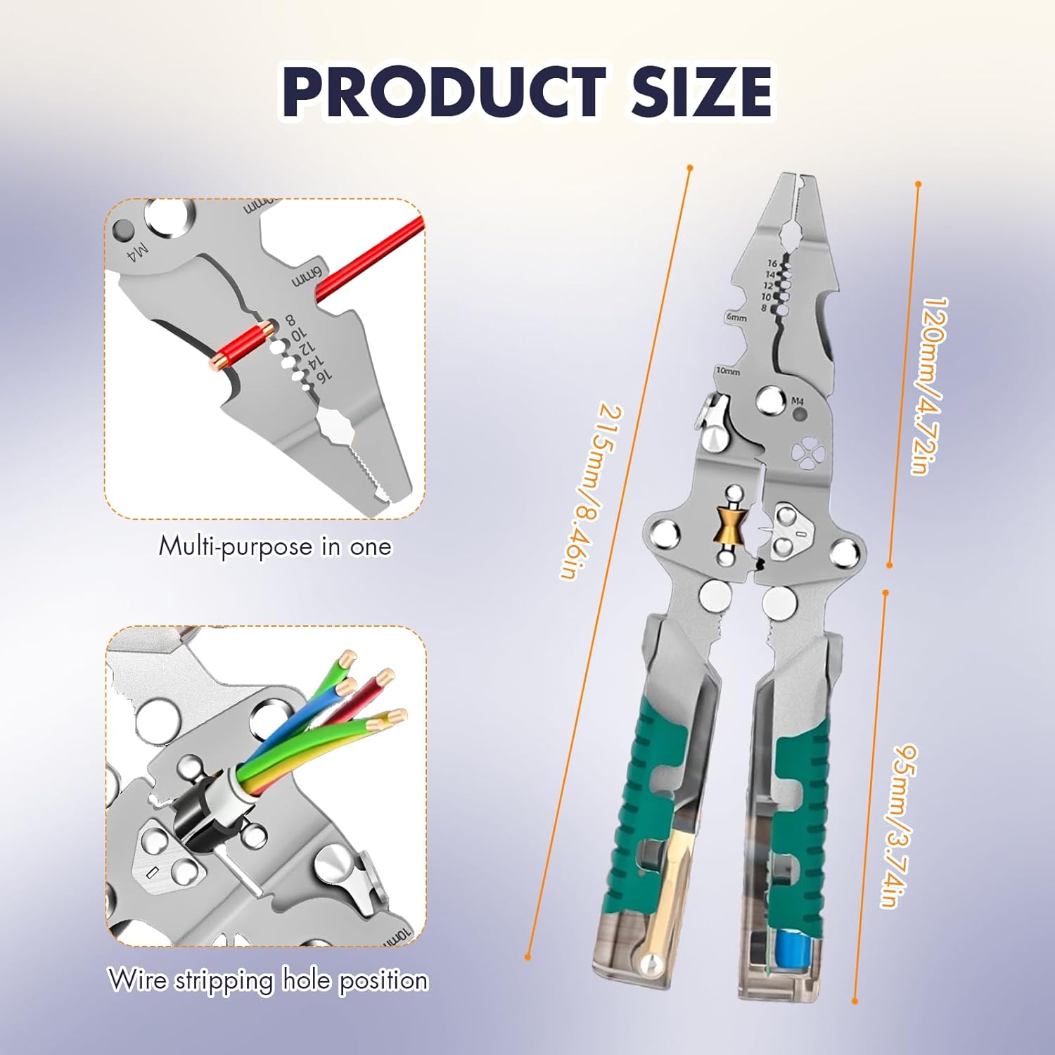 8 in 1 Foldable Ｗire Stripper, 2025 New Multifunctional Wire Strippers with Voltage Detector, Wire Stripping Pliers for Cutting And Pulling Wires Cable, Cable Cutters with Plier, Crimper (B-1 Pcs)