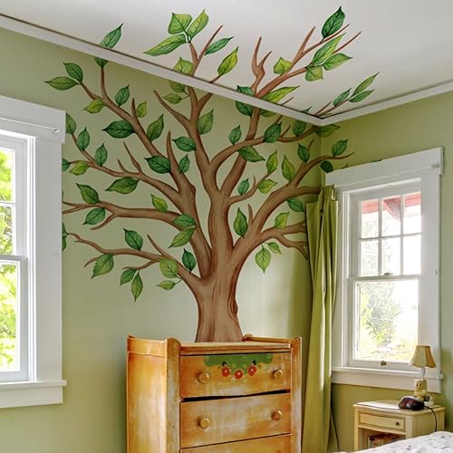Miniatura 2 de Runtoo Calcomanías de pared de árbol grande, plantas verdes, selva, calcomanías de pared para habitación de niños, aula, guardería, dormitorio,