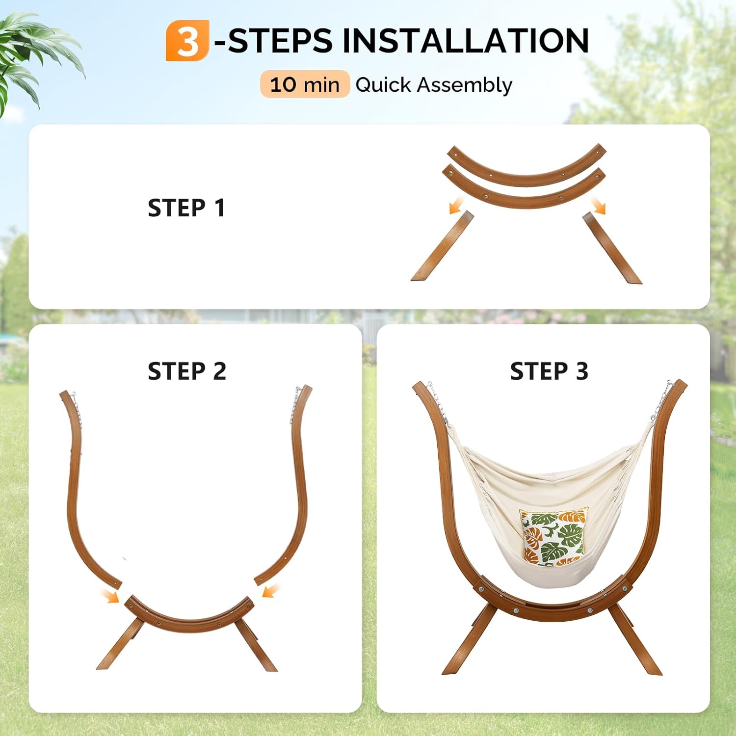 Oncloud Boho Hanging Chair Set - Modern Boho Swing Hammock Chair with Stand for Relax, Stylish Indoor Outdoor Hammock Chair with Stand, 330 LBS, Natural (Natural)